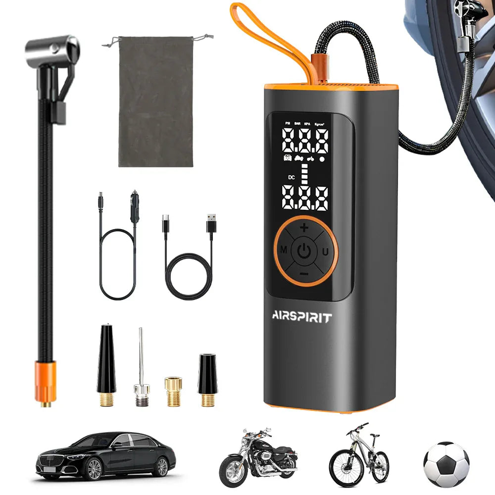 AIRSPIRIT Portable Tire Inflator 150PSI 5X Fast Inflation and Auto Shutoff Function Car Tire Air Pump for Cars Motorcycles Bikes Balls - Airspirit