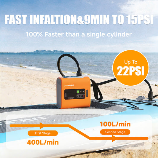 AIRSPIRIT Electric SUP Pump 22psi High Pressure Paddle Board Pump Intelligent Dual Stage Fast Inflate And Deflate
