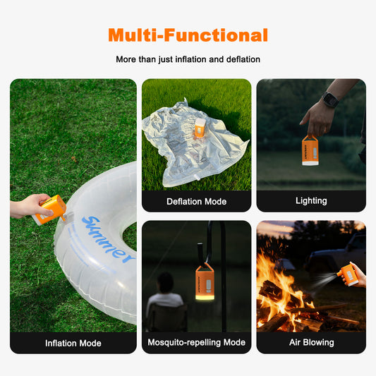 Airspirit Air Pump For Inflatables with Camping Light & 6 Nozzles, 4 Kpa Quick Fill, Mini Electric Air Pump for Air Mattress Sleeping Pad