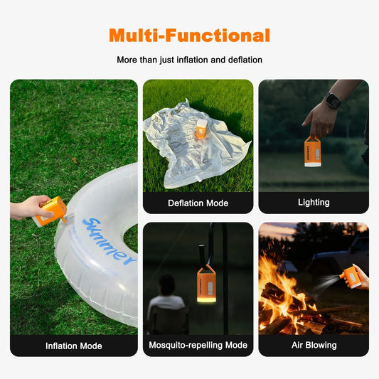 Airspirit Air Pump For Inflatables with Camping Light & 6 Nozzles, 4 Kpa Quick Fill, Mini Electric Air Pump for Air Mattress Sleeping Pad - Airspirit