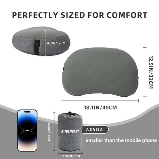 Inflatable Camping Pillow Ultralight Adjustable Firmness TPU Travel Pillow for Neck & Lumbar Support