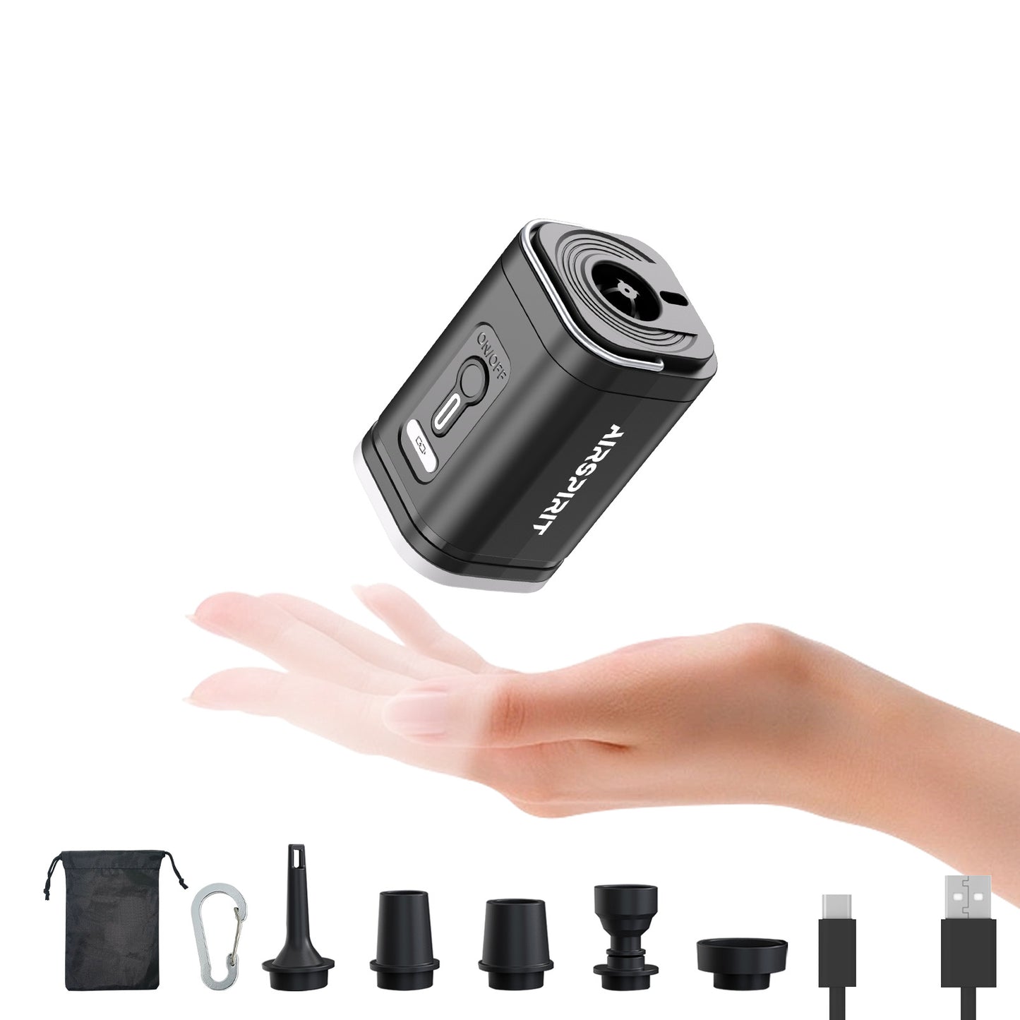 AIRSPIRIT Mini Air Mattress Pump Electric Air Pump for Inflatables With 6 Universal Nozzles Fast Inflate/Deflate