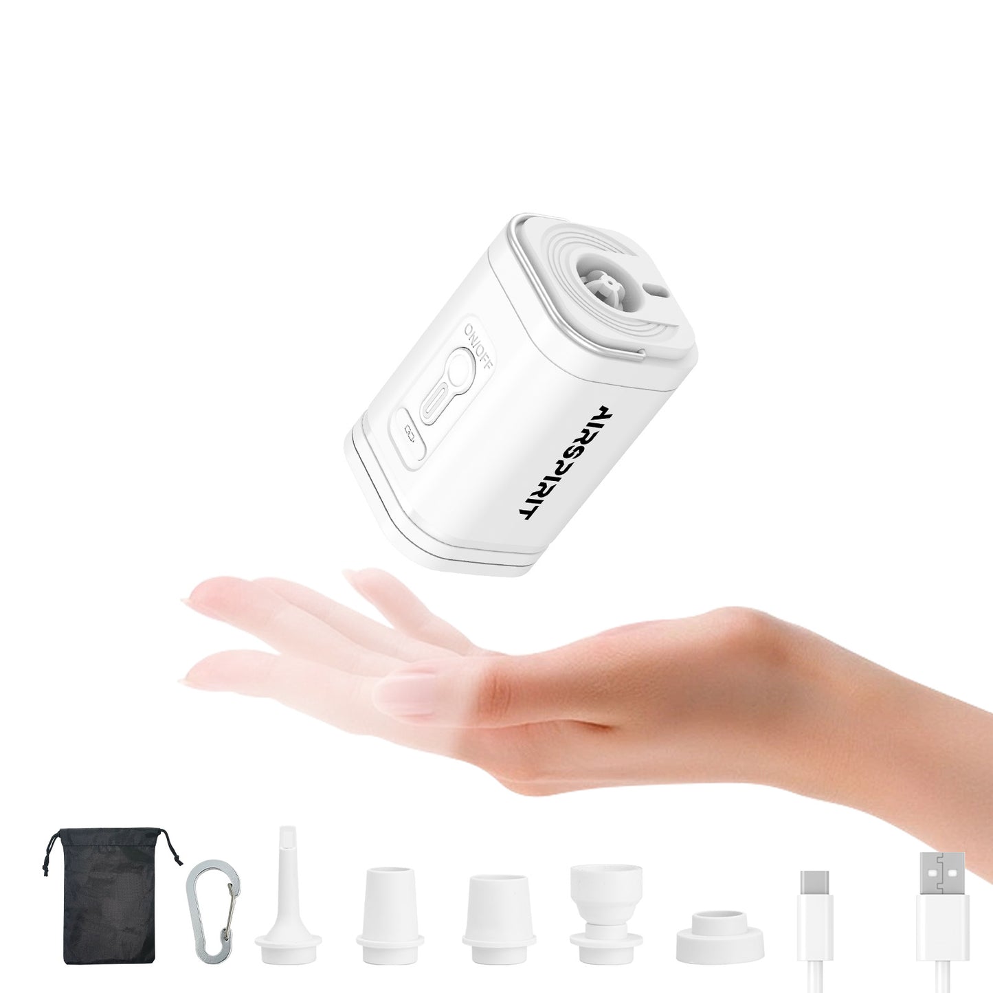 AIRSPIRIT Mini Air Mattress Pump Electric Air Pump for Inflatables With 6 Universal Nozzles Fast Inflate/Deflate