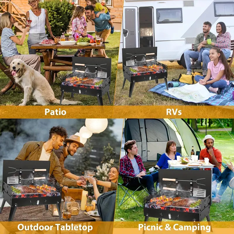 Portable Charcoal Grill, Small BBQ Grill Outdoor Folding Barbecue Grill, Foldable Camping Grill with Barbecue