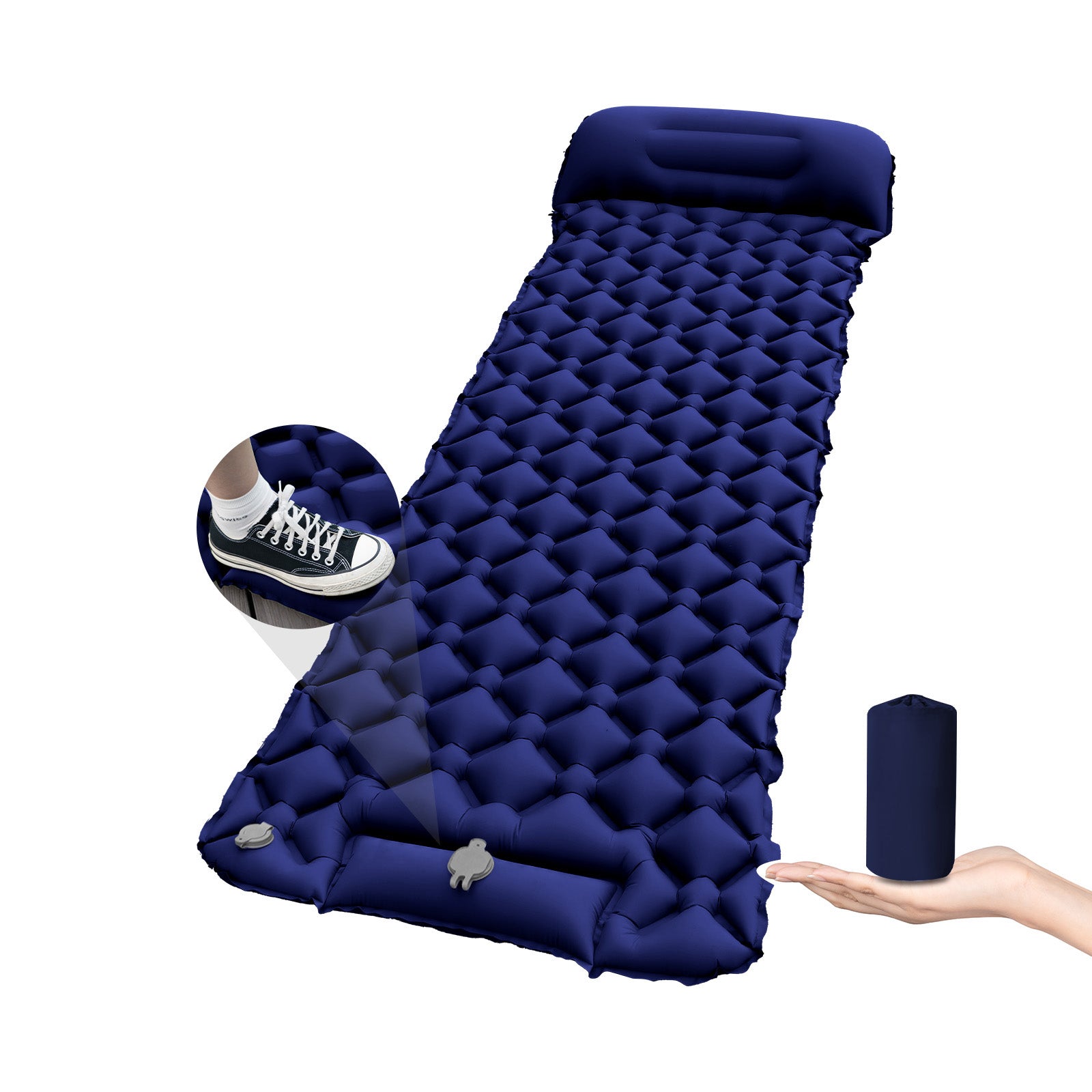 Inflatable Sleeping Pad with Pillow for Camping-Built in Foot Pump Fast Inflation-Ultralight Upgraded Durable Compact Sleeping Mat