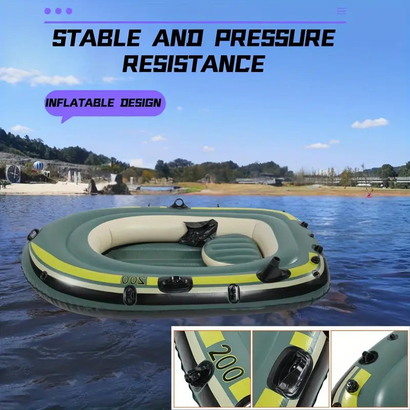 Green PVC Inflatable Two Person Rowing Air Boat Fishing Drifting Diving Tool, Fit For Surfing