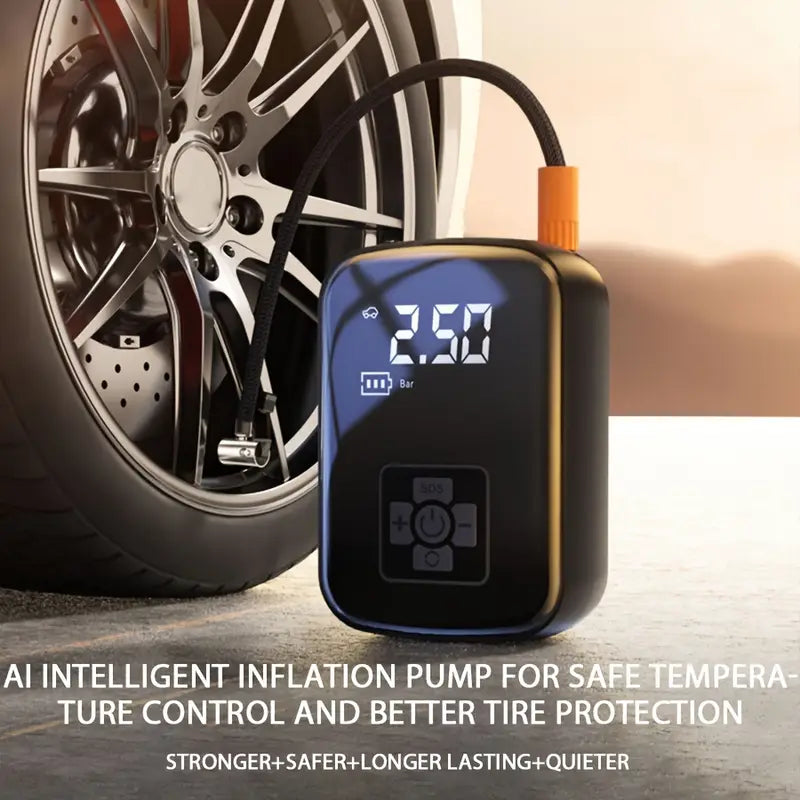 1pc Digital Display Portable Air Compressor Pump with LED Light, USB Charging, Rechargeable Lithium Battery, for Tire Inflation,