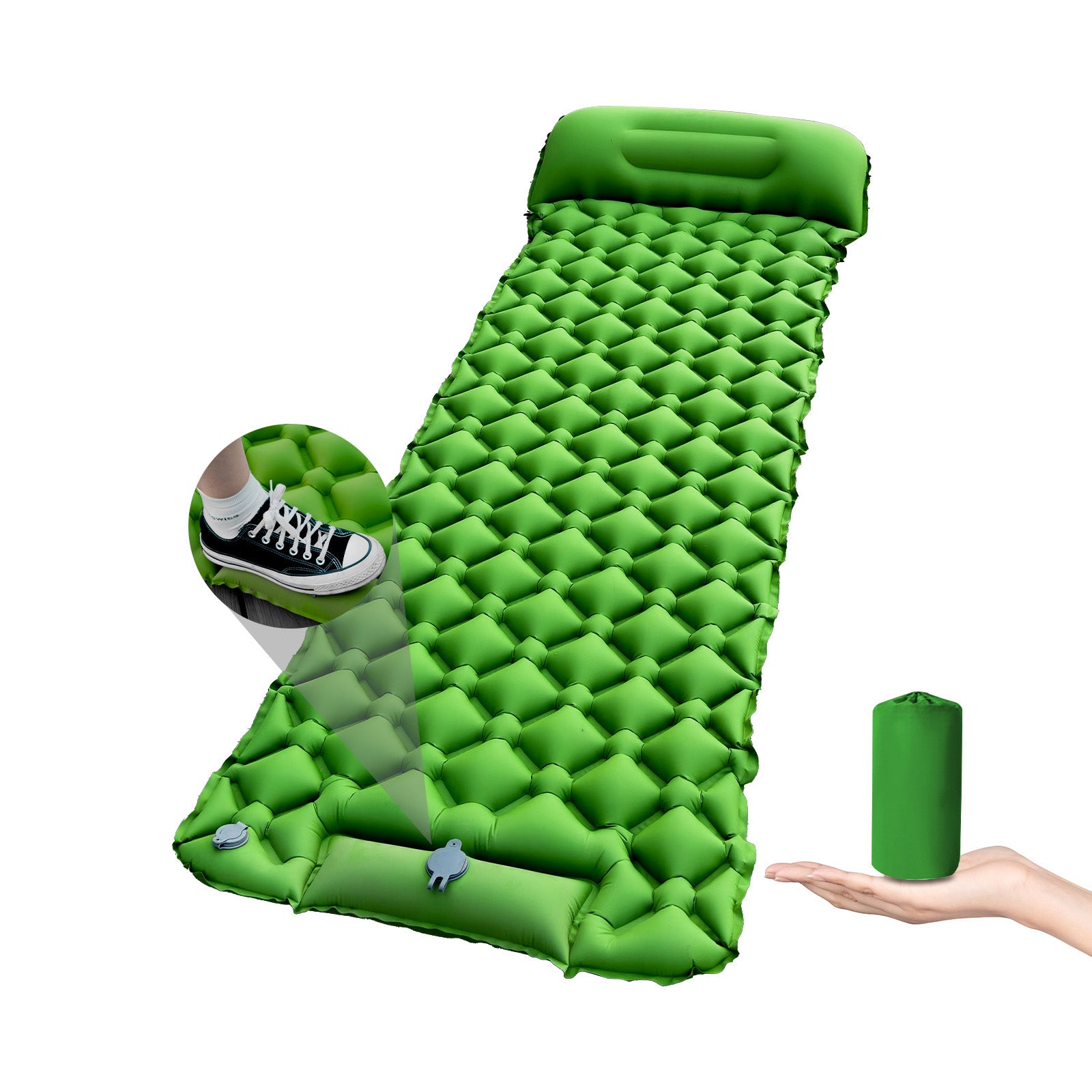 Inflatable Sleeping Pad with Pillow for Camping-Built in Foot Pump Fast Inflation-Ultralight Upgraded Durable Compact Sleeping Mat