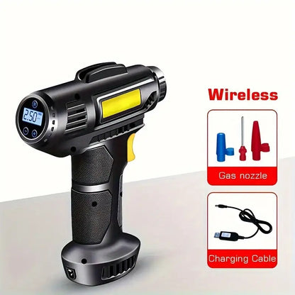 120W Portable Car Air Compressor, Wireless Handheld Car Inflatable Pump Electric, Automobiles Tire Inflator with LED Light for Car