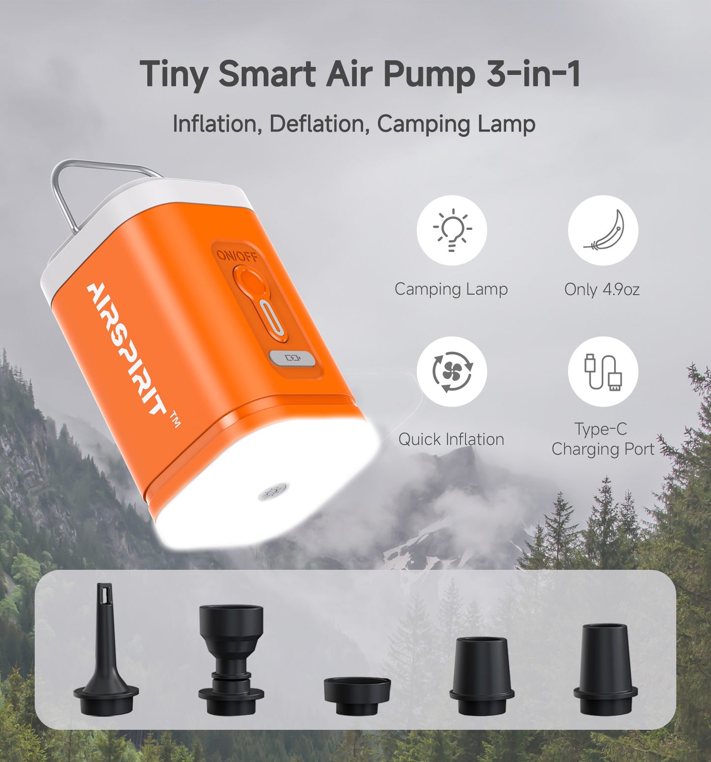 3 In 1 Electric Air Pump With Light, Mini Wireless Air Compressor, Portable USB Charging Inflator/Deflator Pumps For Outdoor