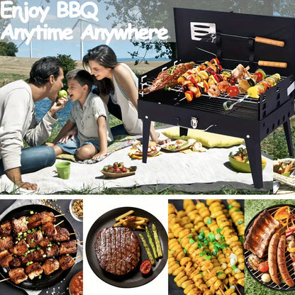 Portable Charcoal Grill, Small BBQ Grill Outdoor Folding Barbecue Grill, Foldable Camping Grill with Barbecue