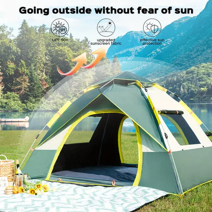 3-4 People Fully Automatic Quick Opening Camping Tent, Dual Doors And Windows For Superior Ventilation