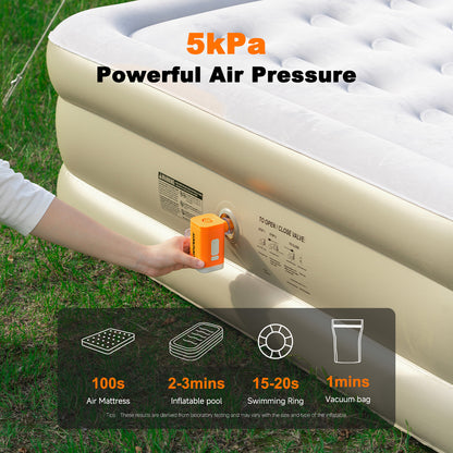 Airspirit Air Pump For Inflatables with Camping Light & 6 Nozzles, 5Kpa Quick Fill, Mini Electric Air Pump for Air Mattress Sleeping Pad