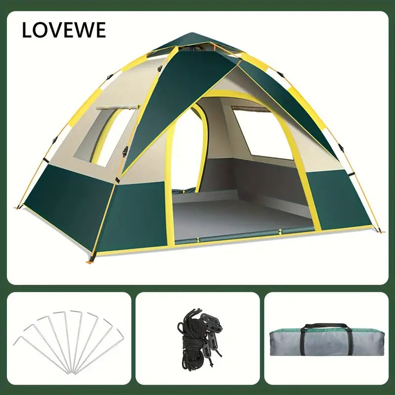 3-4 People Fully Automatic Quick Opening Camping Tent, Dual Doors And Windows For Superior Ventilation