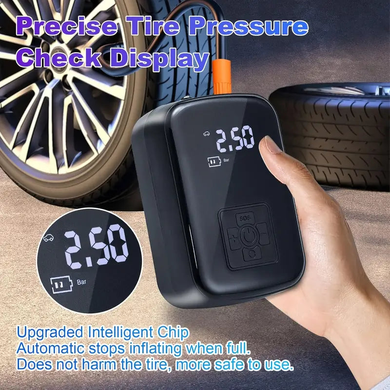 1pc Digital Display Portable Air Compressor Pump with LED Light, USB Charging, Rechargeable Lithium Battery, for Tire Inflation,