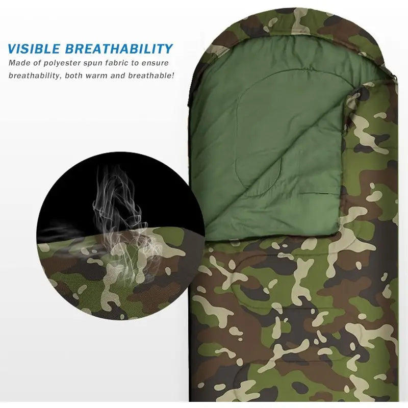 Cozy Camo Envelope Sleeping Bag for Adults - Warm, Zip-Closure Polyester Outdoor Camping & Travel Gear