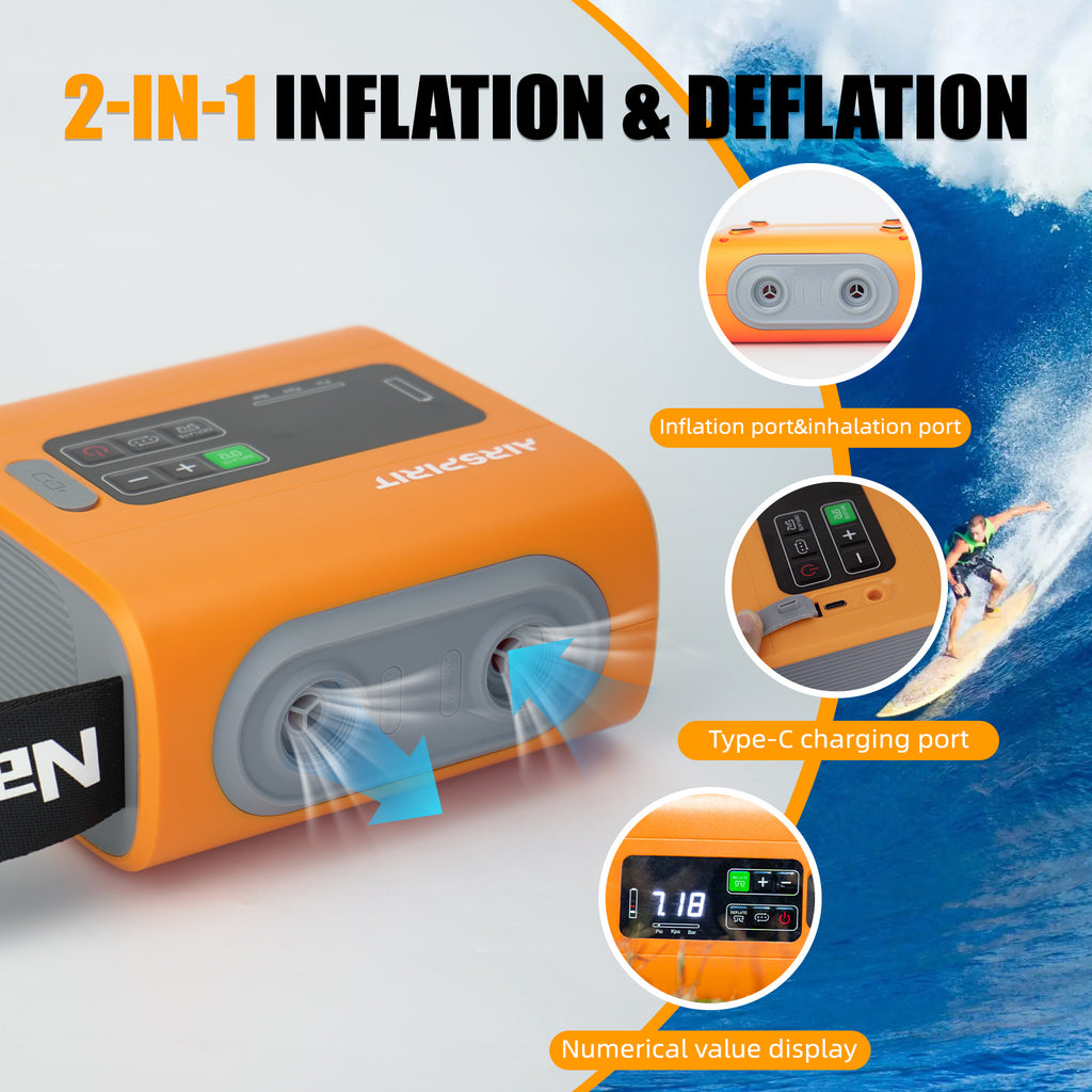 AIRSPIRIT Electric SUP Pump 22psi High Pressure Paddle Board Pump Intelligent Dual Stage Fast Inflate And Deflate