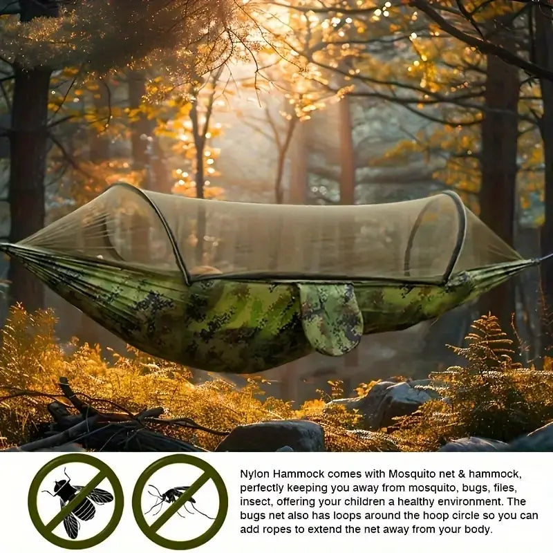 1pc Portable Automatic Quick Opening Anti-mosquito Hammock With Pole