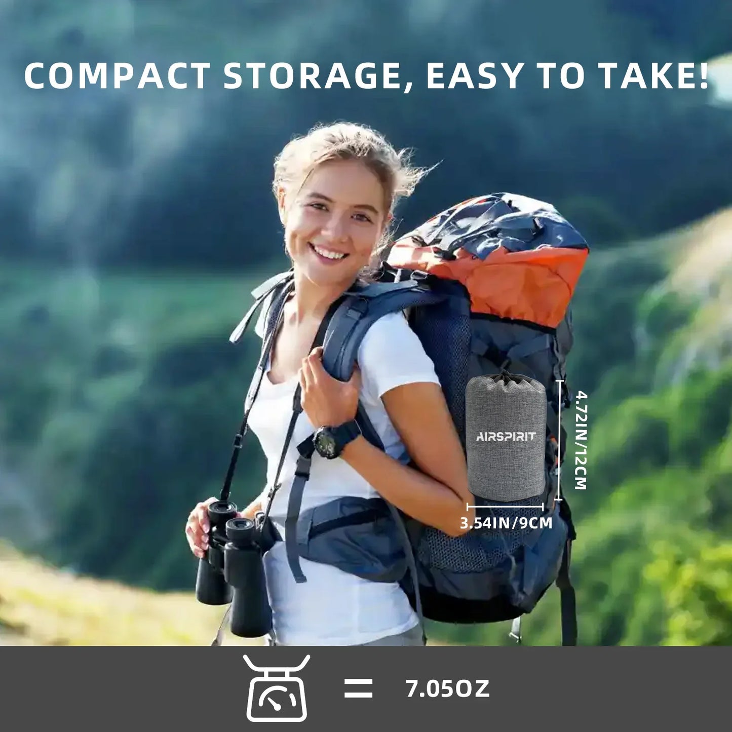 Inflatable Camping Pillow with Removable Washable Cover TPU Travel Pillow for Neck Lumbar Support Backpacking Pillow - Airspirit