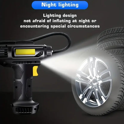 120W Portable Car Air Compressor, Wireless Handheld Car Inflatable Pump Electric, Automobiles Tire Inflator with LED Light for Car