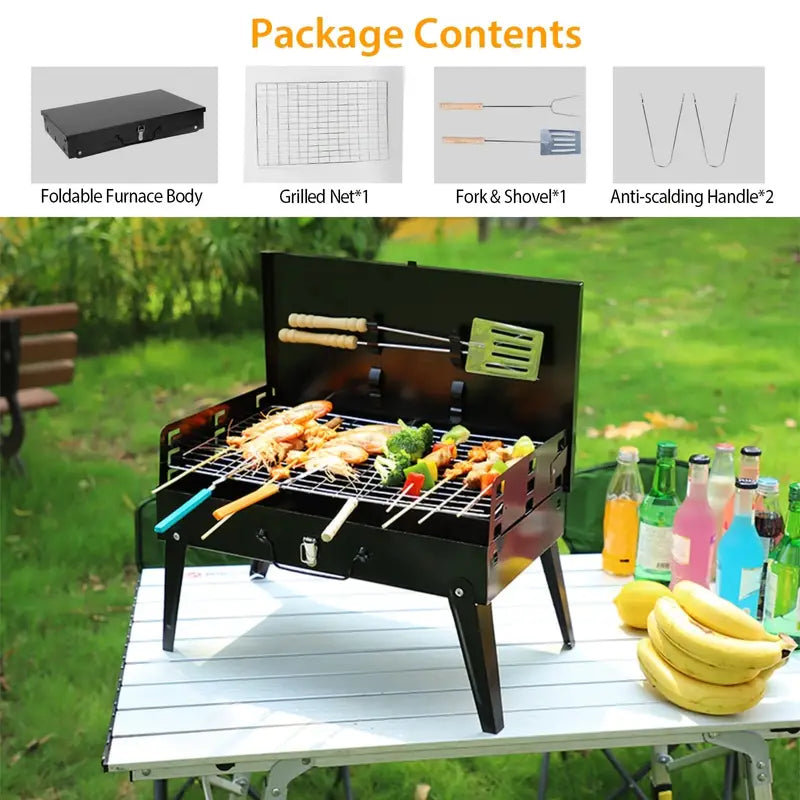 Portable Charcoal Grill, Small BBQ Grill Outdoor Folding Barbecue Grill, Foldable Camping Grill with Barbecue