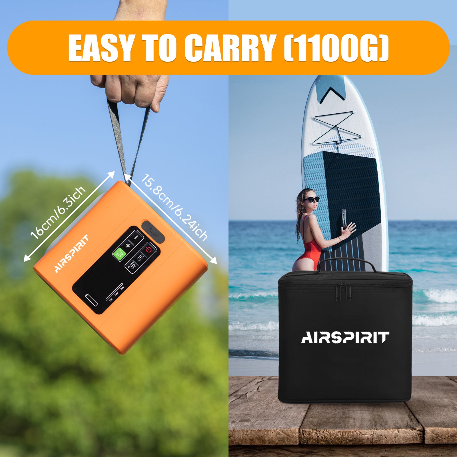 AIRSPIRIT High Pressure Paddle Board Pump Electric SUP Air Pump Intelligent Dual Stage Fast Inflate And Deflate