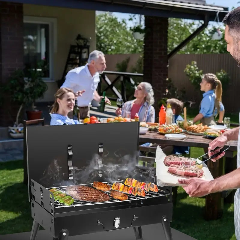 Portable Charcoal Grill, Small BBQ Grill Outdoor Folding Barbecue Grill, Foldable Camping Grill with Barbecue