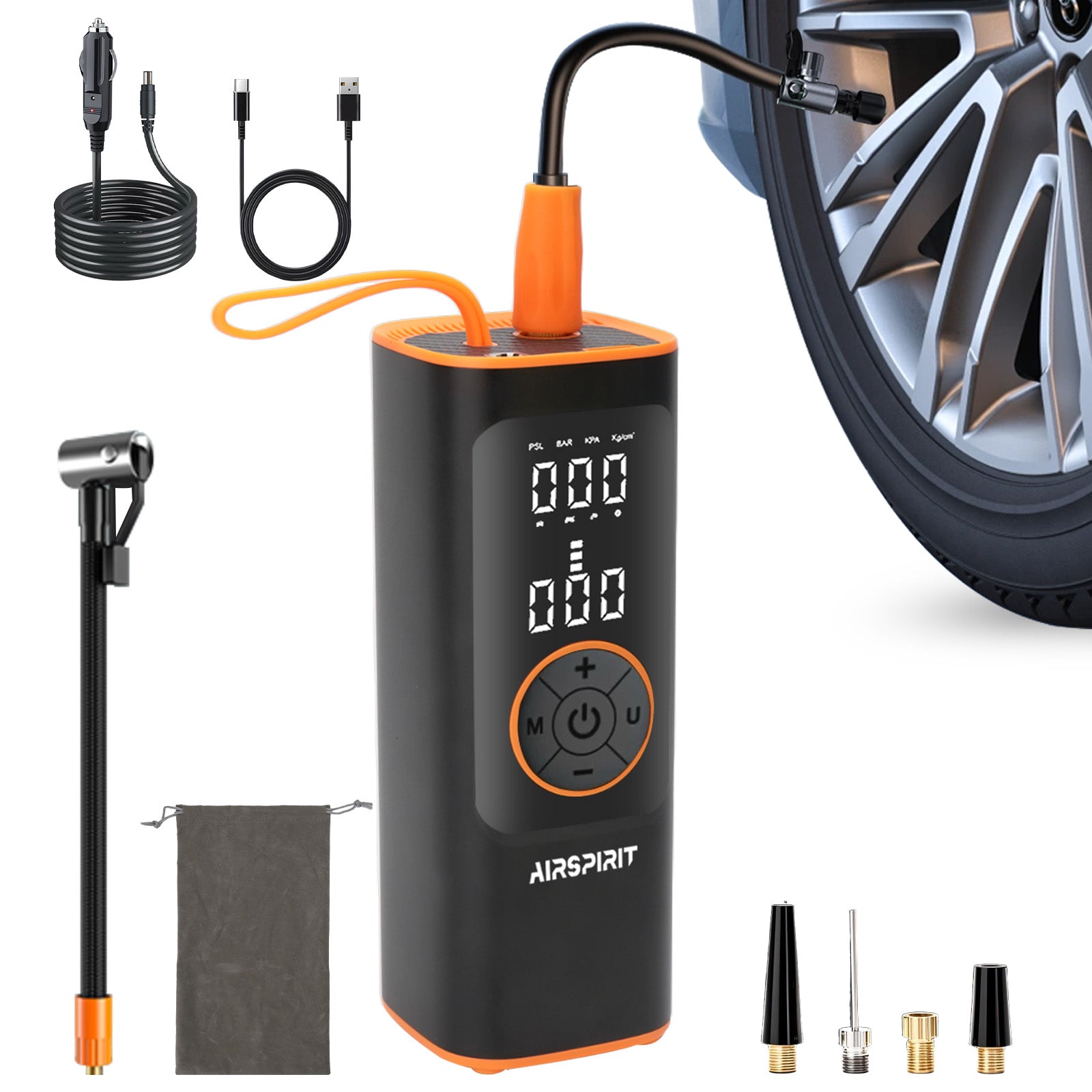 AIRSPIRIT Tire Inflator Portable Air Compressor 150PSI 5X Fast Inflation and Auto Shutoff Function Tires Pump for Cars Motorcycles Bikes Balls