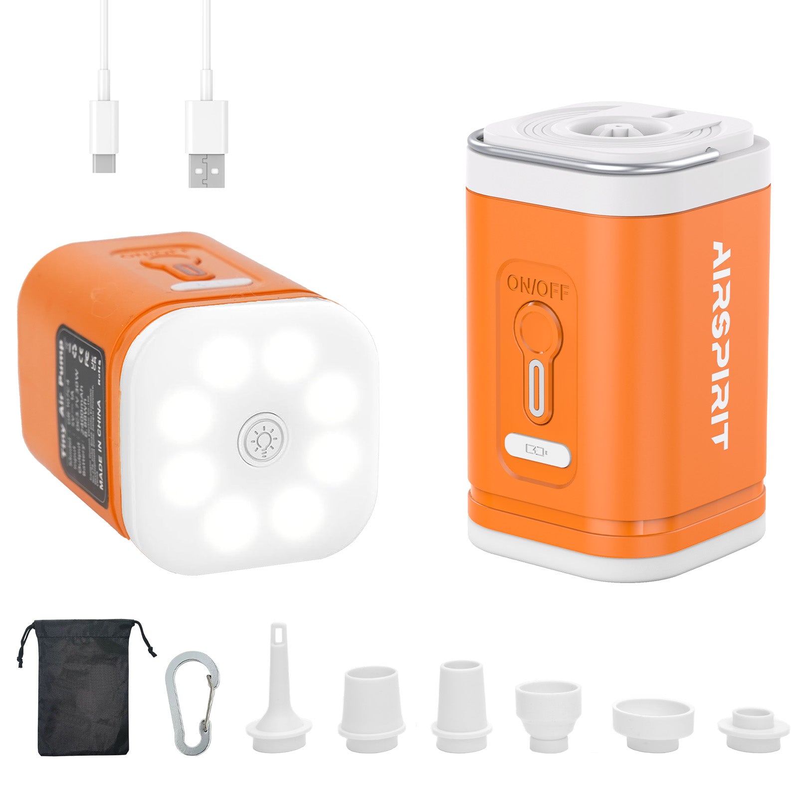 AIRSPIRIT Mini Portable Electric Air Pump for Inflatables-6 Universal Nozzles Fast Inflate/Deflate