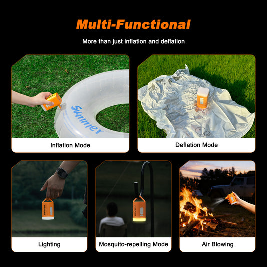 Airspirit Air Pump For Inflatables With 2000mAh & Camping Light, 6Kpa Quick Fill, 220L/min Air Flow, Mini Electric Air Pump for Air Mattress