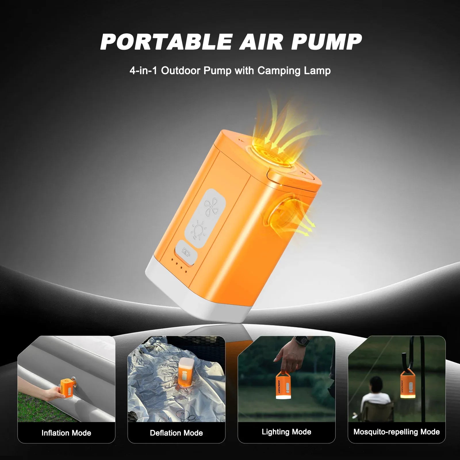 Airspirit Mini Air Pump For Inflatables With Camping Light and 6 Nozzles, 6Kpa Quick Fill, 220L/min Air Flow - Airspirit