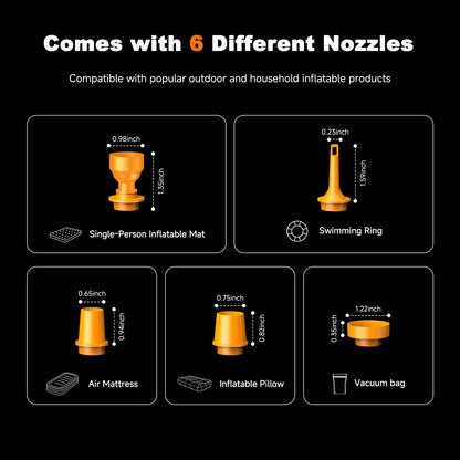 Airspirit Air Pump For Inflatables with 6 Nozzles, 4 Kpa Quick Fill, Mini Electric Air Pump for Air Mattress Sleeping Pad - Airspirit