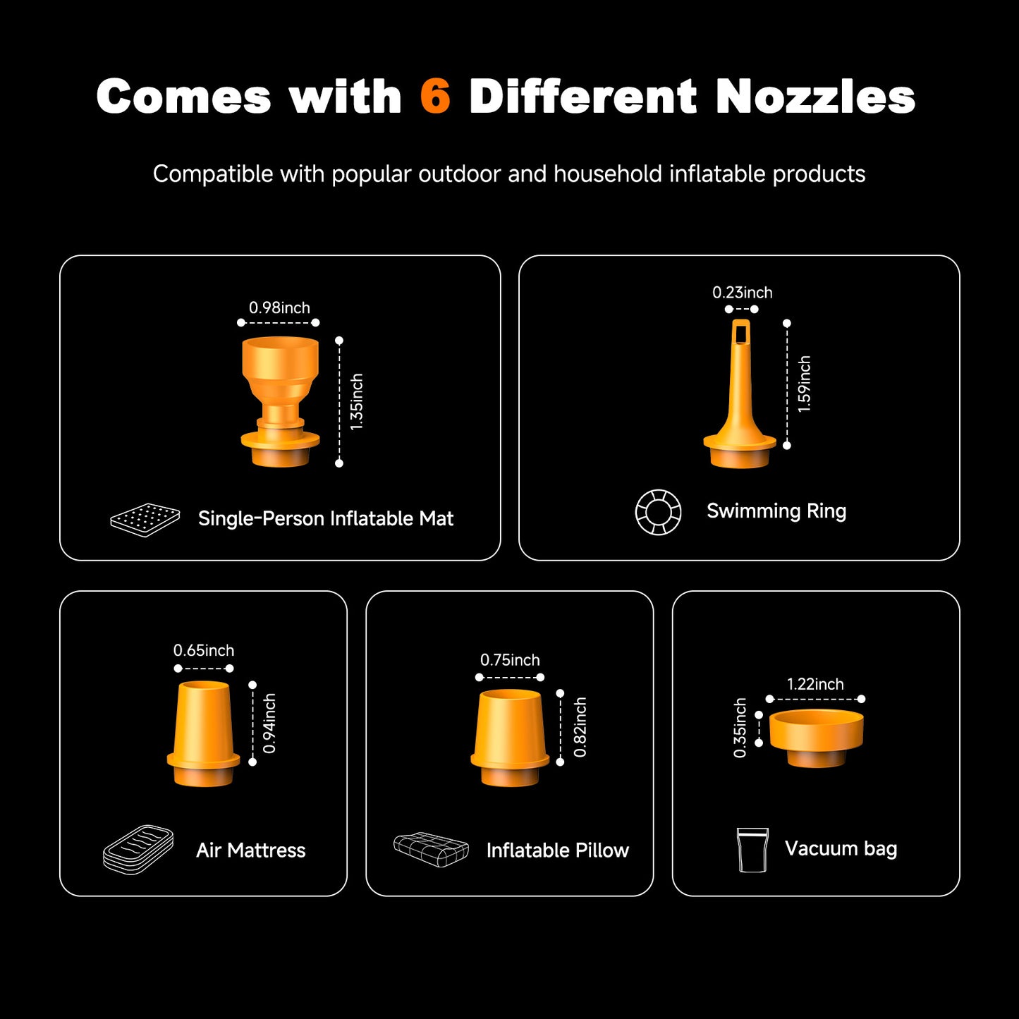 Airspirit Air Pump For Inflatables with Camping Light & 6 Nozzles, 4 Kpa Quick Fill, Mini Electric Air Pump for Air Mattress Sleeping Pad