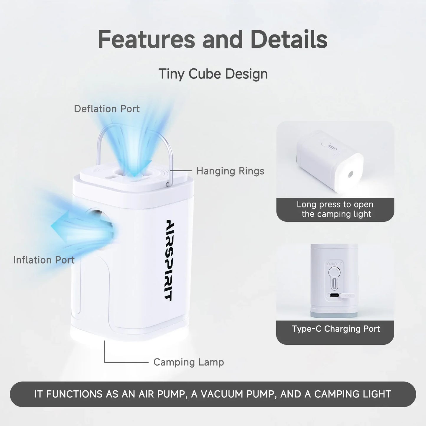 Airspirit Mini Air Pump With 6 Universal Nozzles 2400mAh - Airspirit