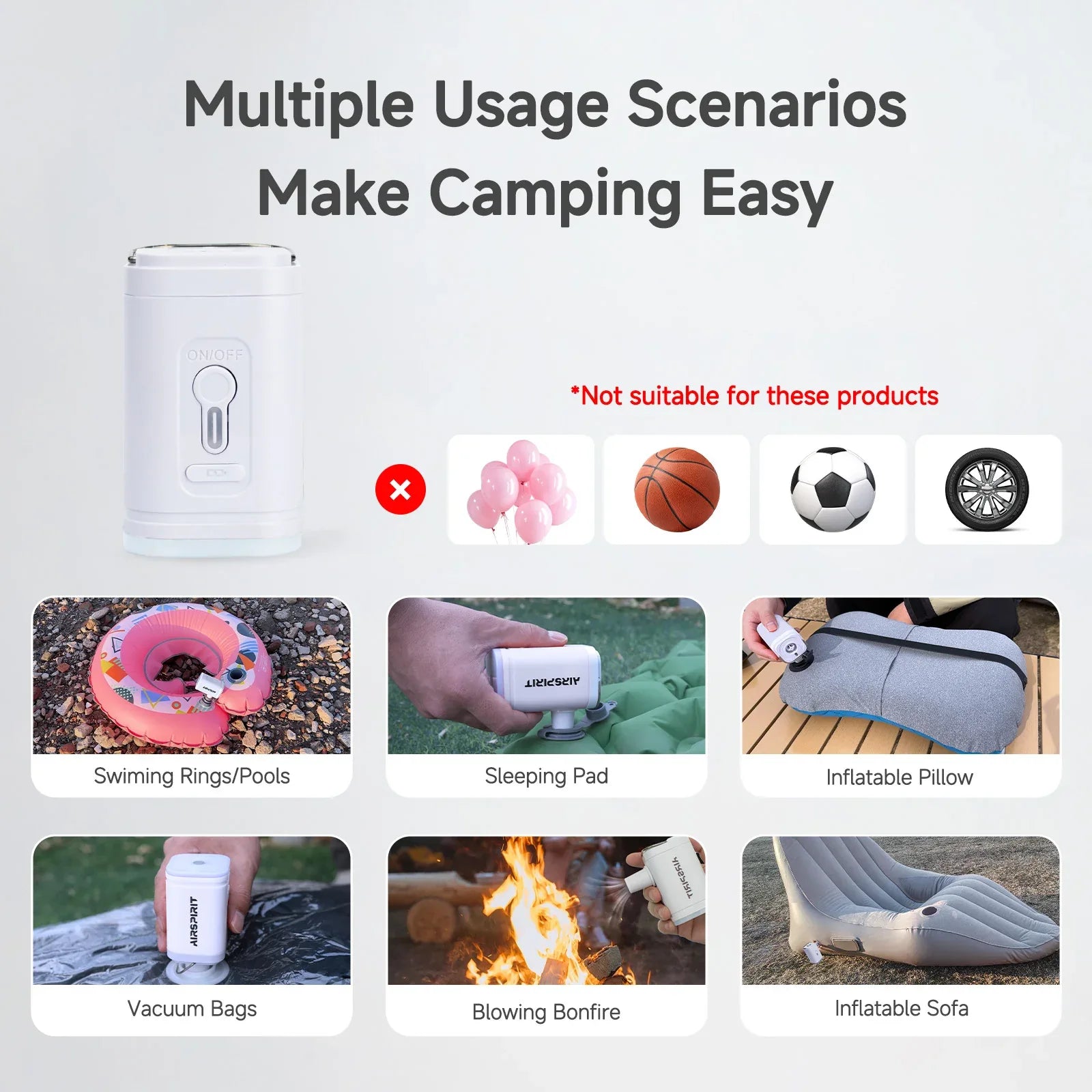 Airspirit Mini Air Pump With 6 Universal Nozzles 2400mAh - Airspirit