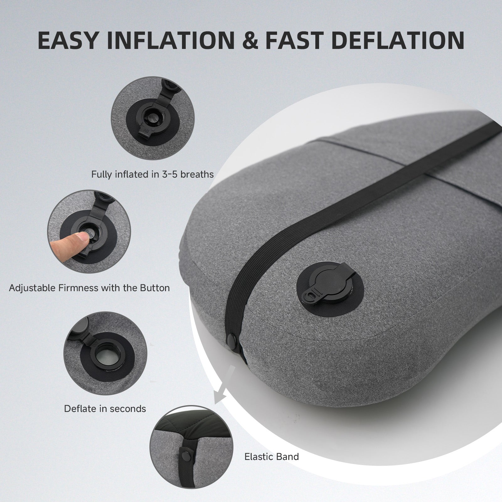 Inflatable Camping Pillow Ultralight Adjustable Firmness, TPU Travel Pillow for Neck & Lumbar Support