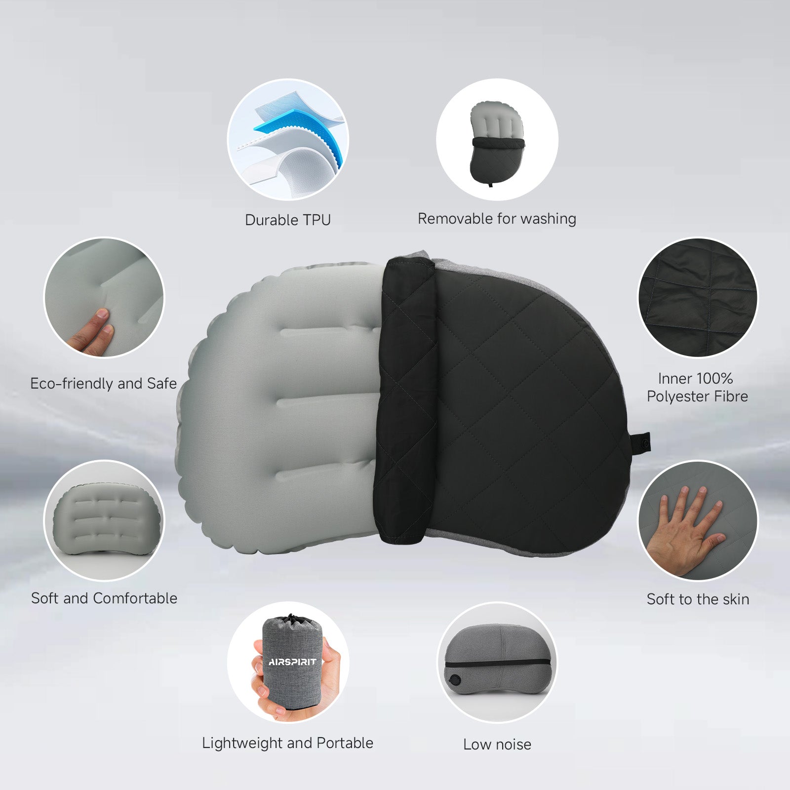 Inflatable Camping Pillow Ultralight Adjustable Firmness, TPU Travel Pillow for Neck & Lumbar Support