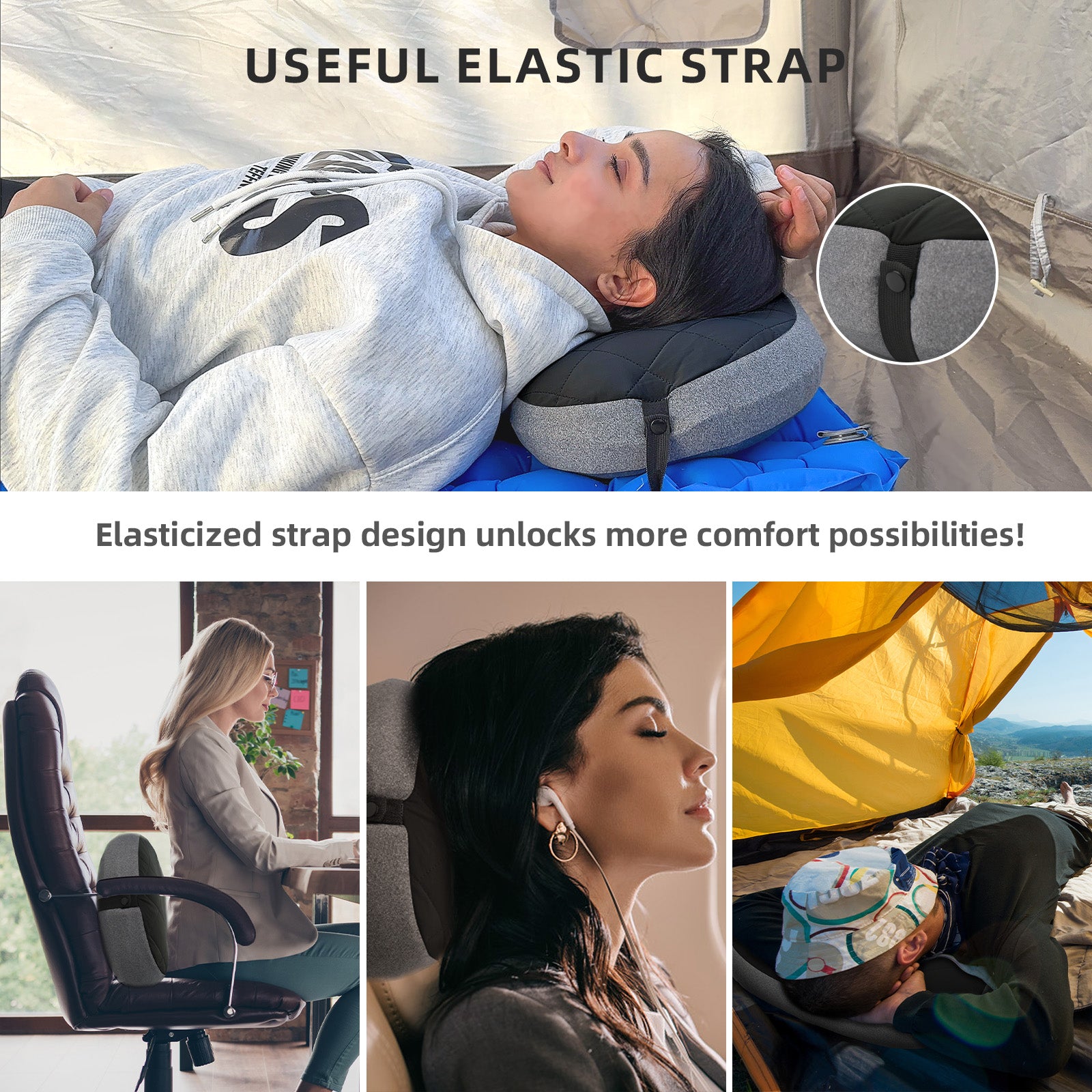 Inflatable Camping Pillow Ultralight Adjustable Firmness, TPU Travel Pillow for Neck & Lumbar Support