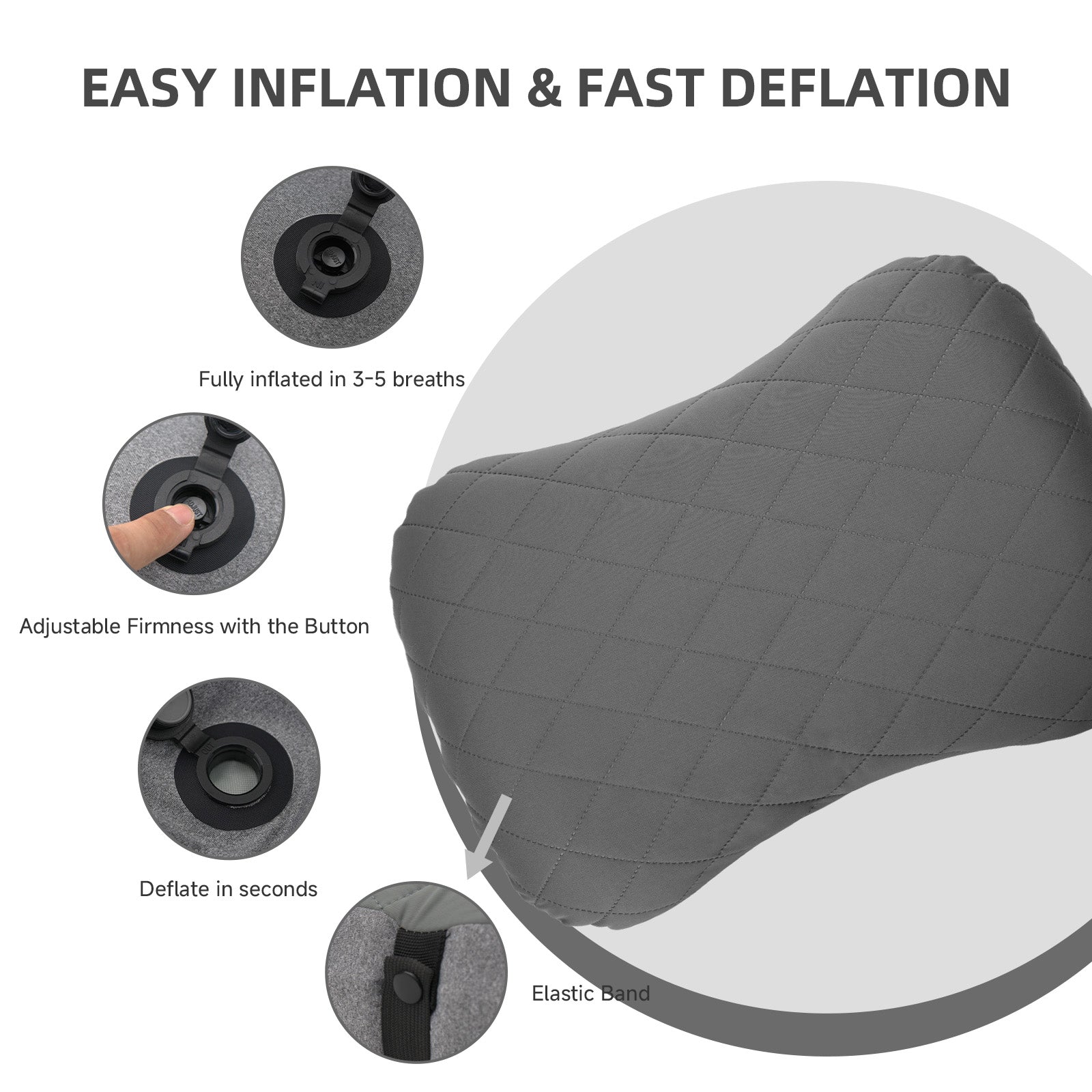 Inflatable Camping Pillow with Removable Washable Cover TPU Travel Pillow for Neck Lumbar Support Backpacking Pillow