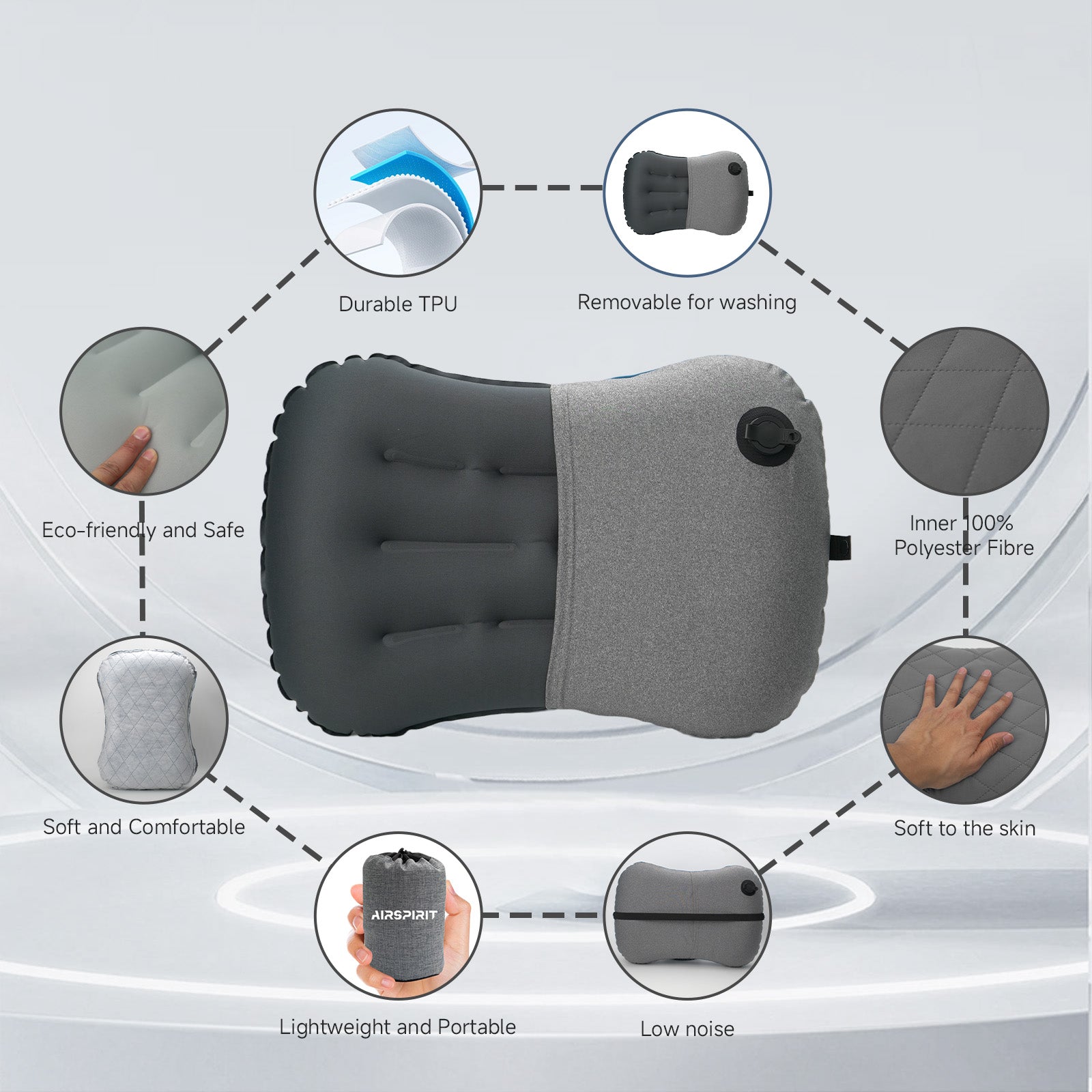 Inflatable Camping Pillow with Removable Washable Cover TPU Travel Pillow for Neck Lumbar Support Backpacking Pillow