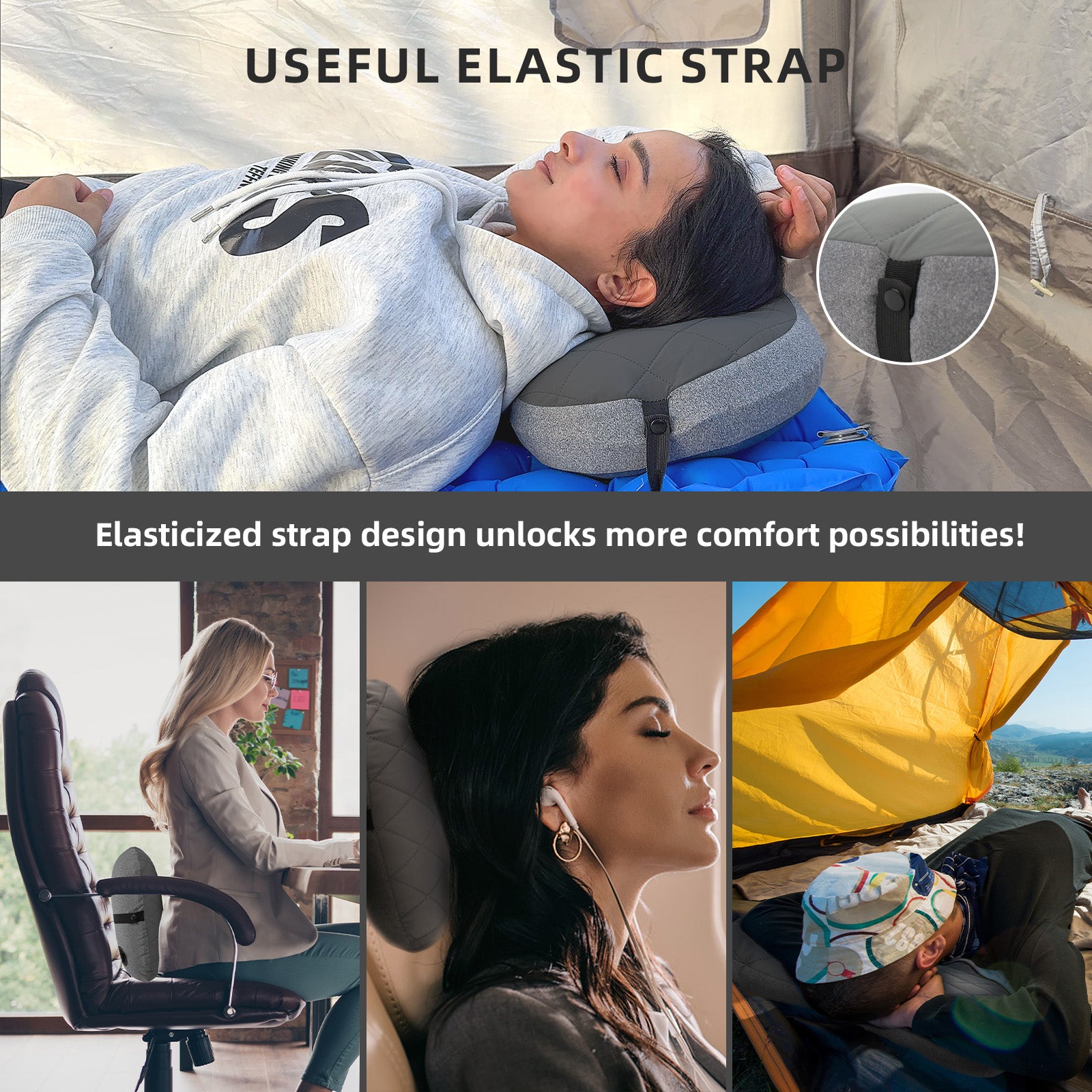 Inflatable Camping Pillow with Removable Washable Cover TPU Travel Pillow for Neck Lumbar Support Backpacking Pillow