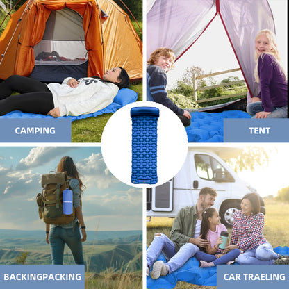 Inflatable Sleeping Pad with Pillow for Camping-Built in Foot Pump Fast Inflation-Ultralight Upgraded Durable Compact Sleeping Mat