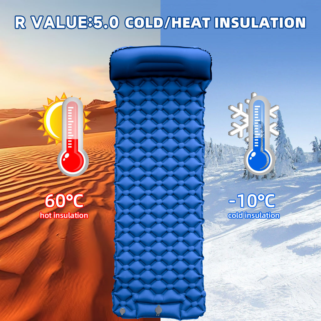 Self-inflated Air Mattress With Pillow for Camping Fast Inflation Ultralight Upgraded Durable Compact Sleeping Mat