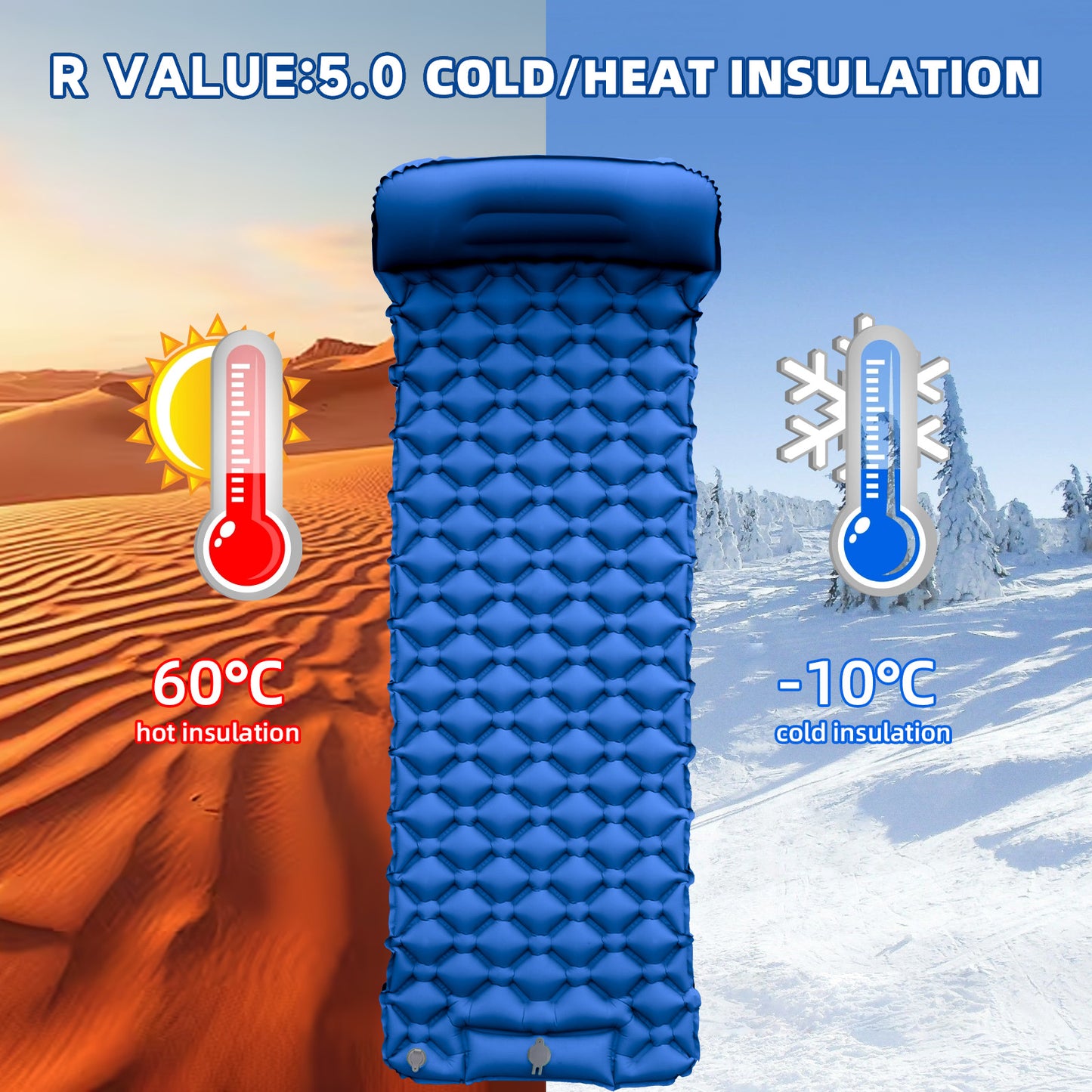 Inflatable Sleeping Pad with Pillow for Camping-Built in Foot Pump Fast Inflation-Ultralight Upgraded Durable Compact Sleeping Mat
