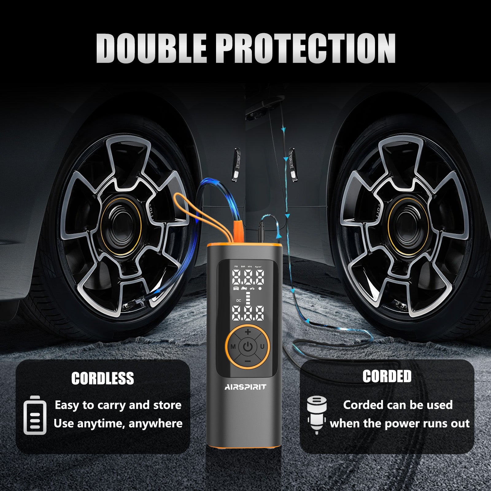 AIRSPIRIT Tire Inflator Portable Air Compressor 150PSI 5X Fast Inflation and Auto Shutoff Function Tires Pump for Cars Motorcycles Bikes Balls