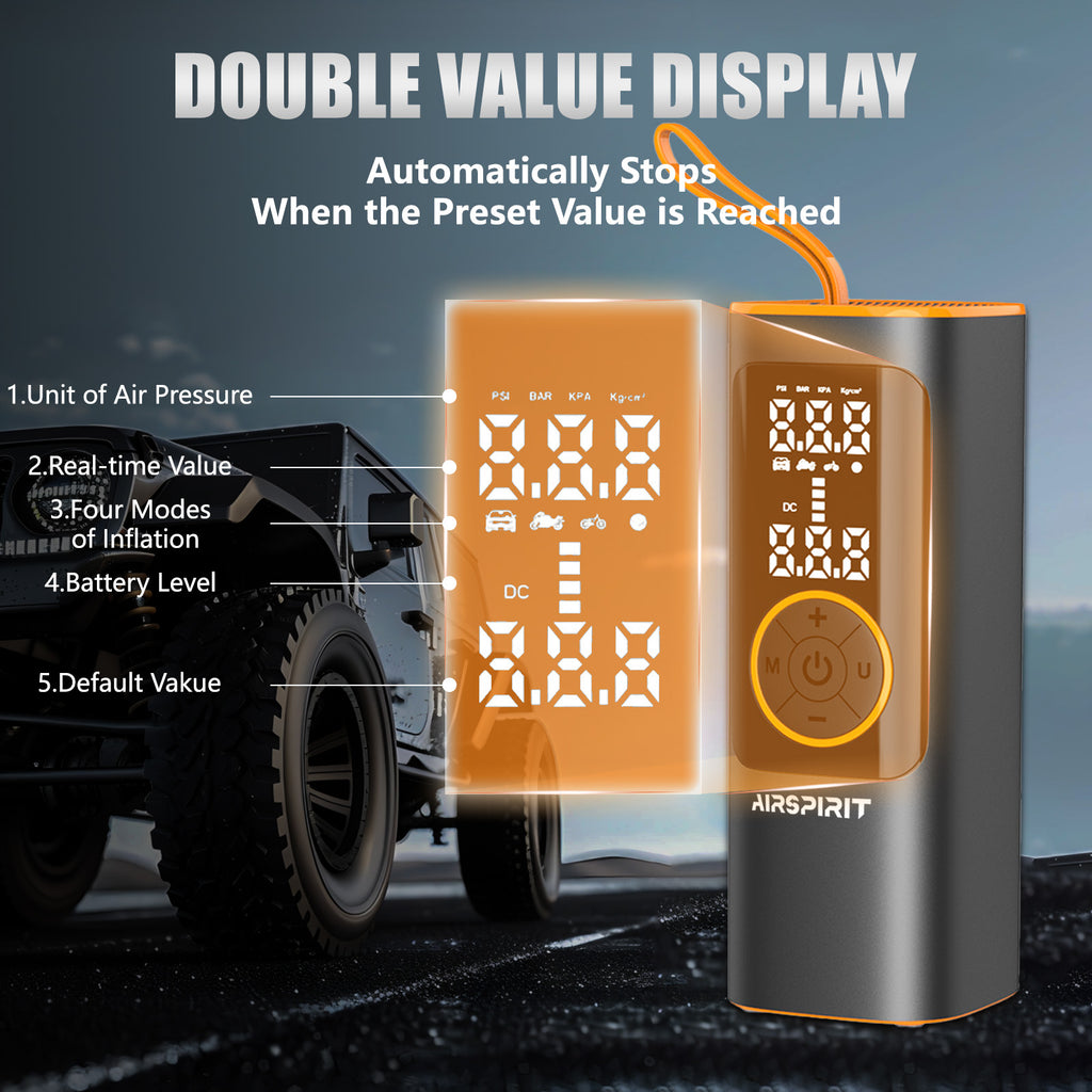 AIRSPIRIT Portable Tire Inflator 150PSI 5X Fast Inflation and Auto Shutoff Function Car Tire Air Pump for Cars Motorcycles Bikes Balls