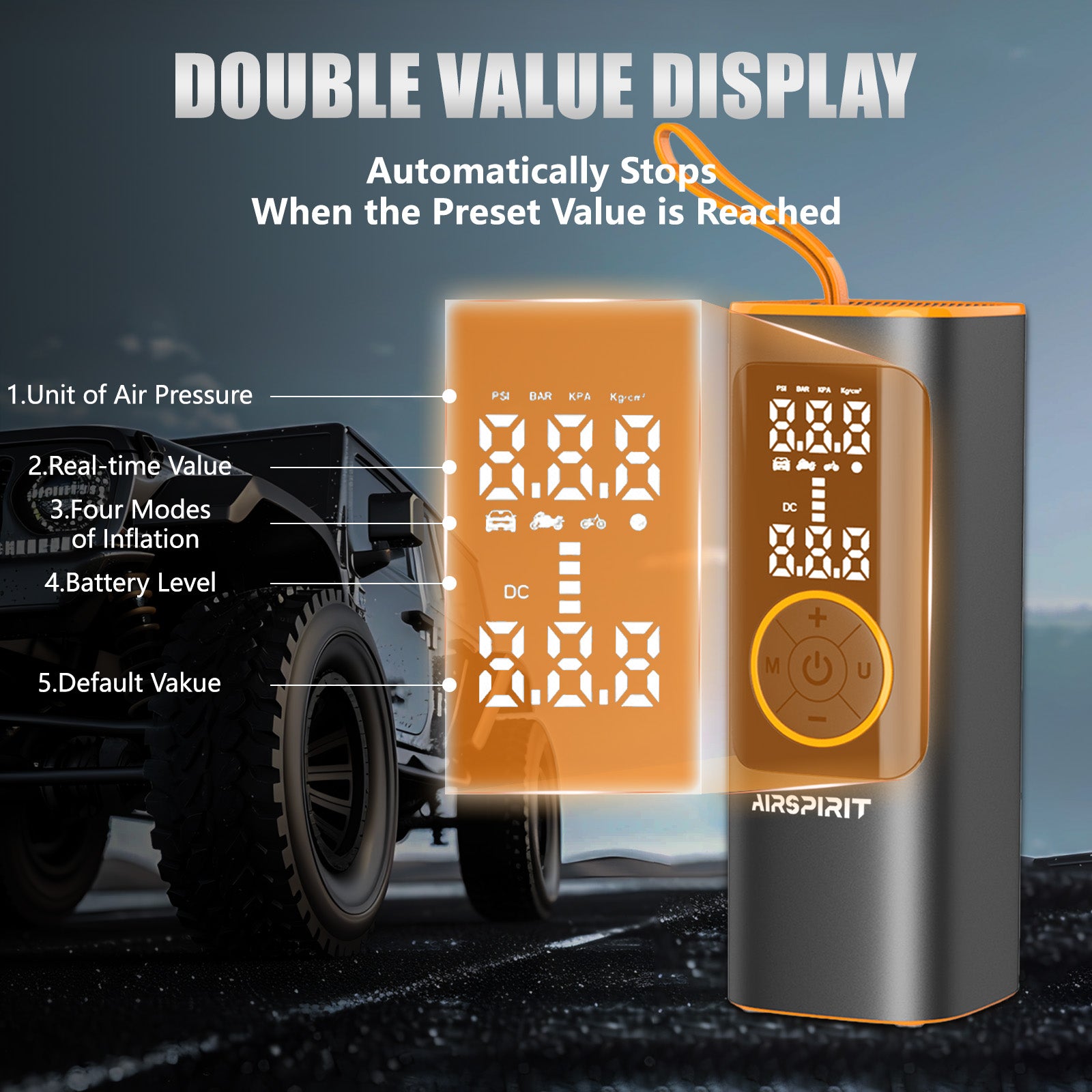 AIRSPIRIT Tire Inflator Portable Air Compressor 150PSI 5X Fast Inflation and Auto Shutoff Function Tires Pump for Cars Motorcycles Bikes Balls