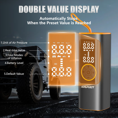AIRSPIRIT Tire Inflator Portable Car Tire Air Pump 150PSI 5X Fast Inflation and Auto Shutoff Function Tires Pump for Cars Motorcycles Bikes Balls