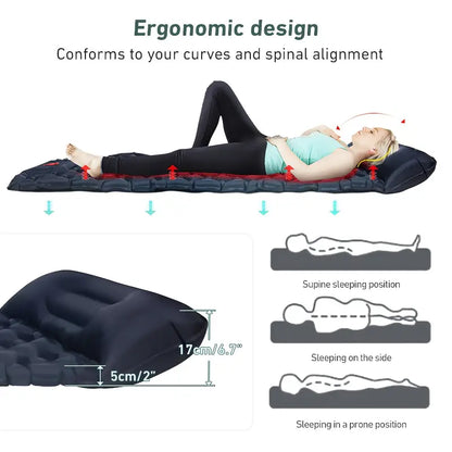 Lightweight Inflatable Mattress with Pillow for Comfortable Hiking and Camping Sleep