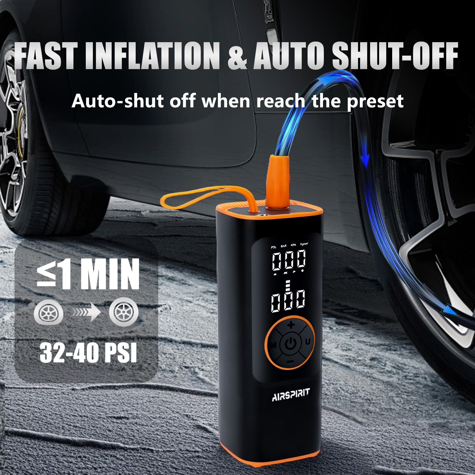 AIRSPIRIT Tire Inflator Portable Air Compressor 150PSI 5X Fast Inflation and Auto Shutoff Function Tires Pump for Cars Motorcycles Bikes Balls